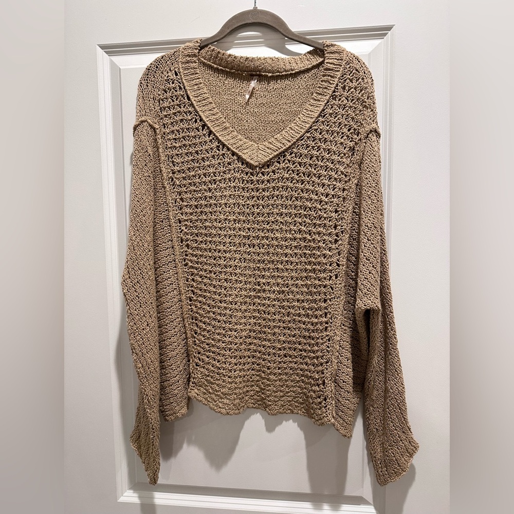 Free People V-Neck Sweater in Tan